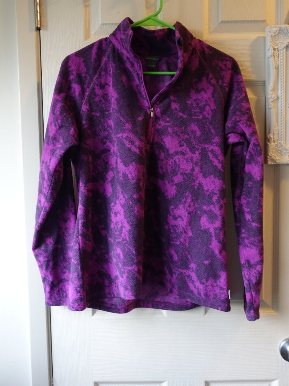 Eddie Bauer Purple and Black Patterned Half-Zip Sweater